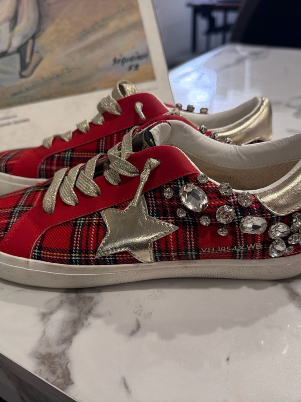 Vintage Havana Red Plaid Star Embellished Women’s Sneakers size 8 - Picture 2 of 8